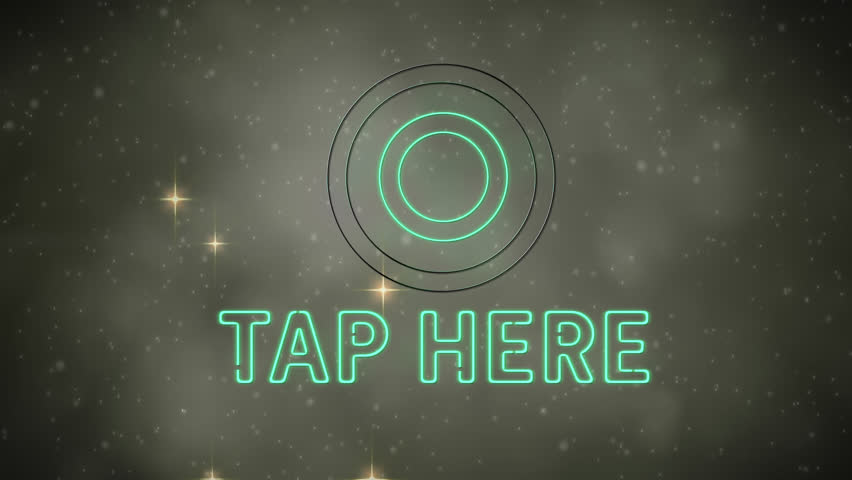 Animation of neon tap here text over glowing stars on black background. Global video game, digital interface, communication, computing and data processing concept digitally generated video. - Powered by Shutterstock - Get 15% off with code: PIKWIZARD15