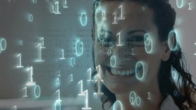 Animation of binary coding data processing over caucasian female doctor. Global medicine, healthcare, computing and data processing concept digitally generated video. - Powered by Shutterstock - Get 15% off with code: PIKWIZARD15