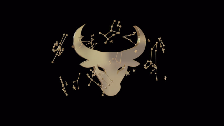 Zodiac sign Taurus, 3D animation on a transparent alpha channel background on a seamless loop