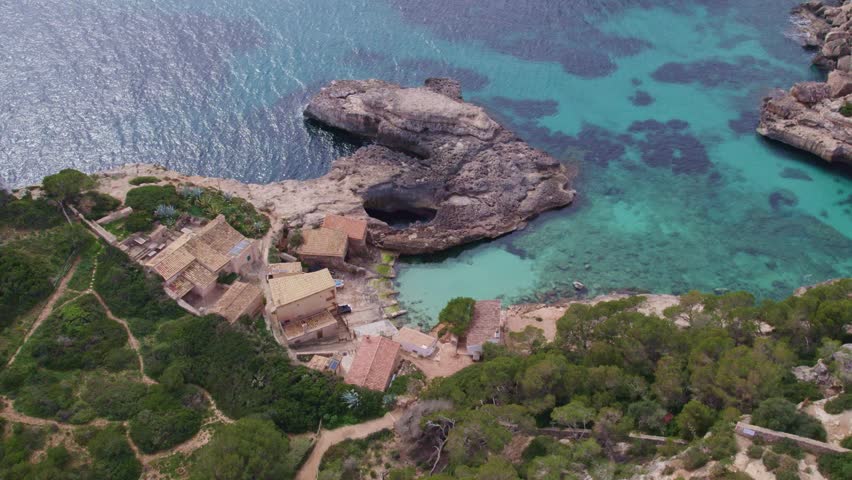 Aerial view of S'Almonia cove at Mallorca with cristal clear water during day time
