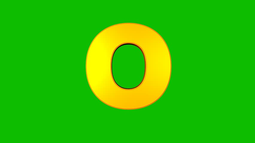 English Letter 'O' Motion Graphics with Green Screen Background, Gold Color Typography Alphabet, Chroma Key Editing. English alphabet 'O' on Green Screen Background.