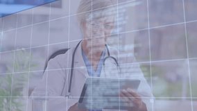 Animation of data processing over caucasian female doctor. Global medicine, healthcare, computing and data processing concept digitally generated video. - Powered by Shutterstock - Get 15% off with code: PIKWIZARD15