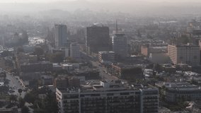Establishing Aerial View Shot of Los Angeles LA CA, L.A. California US, West Hollywood city, busy city, little hazy, wonderful