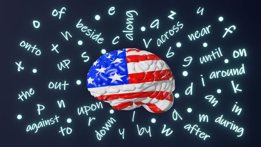 English learning American pronunciation Foreign language fluency conversation Human brain letter prepositions grammar accent 3d animation loop Studying USA Online school Speaking Course Advanced Level Royalty-Free Stock Footage #1106626673