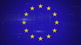 Animation of financial data processing over flag of european union. European business, finances, computing and data processing concept digitally generated video. - Powered by Shutterstock - Get 15% off with code: PIKWIZARD15