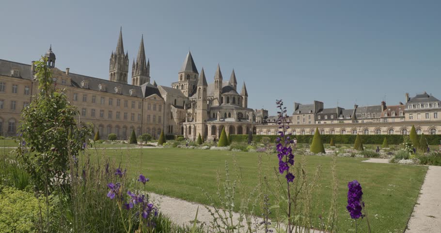 view of Abbaye aux hommes and the city ​​hall of Caen, Normandy
