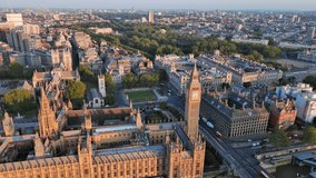 Aerial View of London, UK: Iconic Clock Tower, Big Ben and Palace of Westminster in Center of Capital City of Great Britain and Northern Ireland at Sunrise - Powered by Shutterstock - Get 15% off with code: PIKWIZARD15