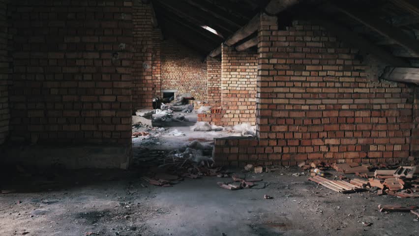 slow motion on an old abandoned brick building 4k, human extinction due to viruses concept, radiation pollution Royalty-Free Stock Footage #1106632783