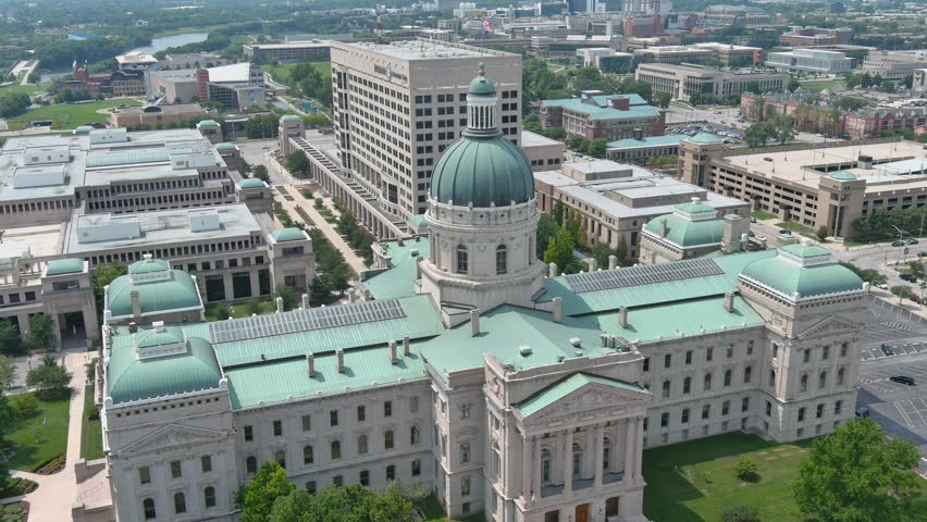 Indiana State House in Indianapolis Establishing Shot Aerial 4K