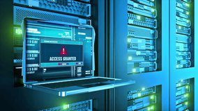 Access Granted Warning Error Alert Text on Computer Screen Entering Login And Password on server racks data center room Internet. concept of Exploiting Vulnerability, Executing, Cyber. 3D Illustration - Powered by Shutterstock - Get 15% off with code: PIKWIZARD15