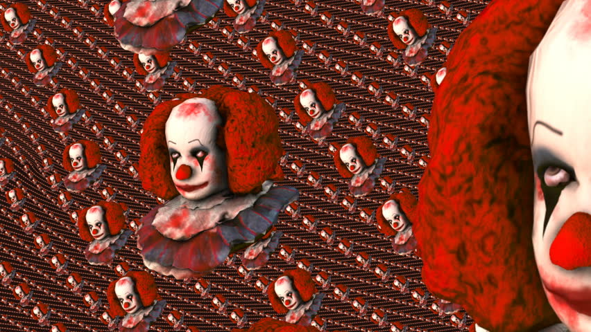 Spiral psychedelic halloween abstract background. Seamless animation of red and blue horror clown in a twirl.