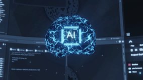 AI system autonomously writing computer program code. Deep learning algorithms using neural networks to solve complex computational tasks, human brain visualization 3D render animation - Powered by Shutterstock - Get 15% off with code: PIKWIZARD15