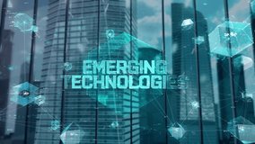 Emerging Technologies. Businessman Working in Office among Skyscrapers. Hologram Concept - Powered by Shutterstock - Get 15% off with code: PIKWIZARD15