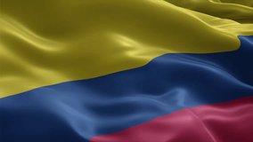 Colombia flag video waving in wind. Realistic flag background. Close up view, perfect loop, 4K footage