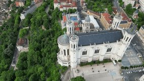 Experience Lyon's charm through 4K drone footage. Marvel at the Notre-Dame de Fourvière Basilica, cityscapes, and the dynamic life of Lyon. Ideal for projects on architecture, history, or travel. 