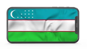Waving flag of Uzbekistan on a mobile phone screen. 3d animation in 4k resolution video.