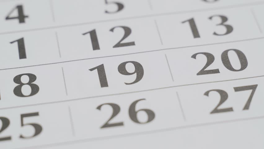 The nineteenth number in the calendar is marked with a bold red marker as an important date. Close-up. Royalty-Free Stock Footage #1106663209