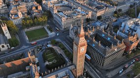 Aerial View of London, UK: Iconic Clock Tower, Big Ben and Palace of Westminster in Center of Capital City of Great Britain and Northern Ireland at Sunrise - Powered by Shutterstock - Get 15% off with code: PIKWIZARD15