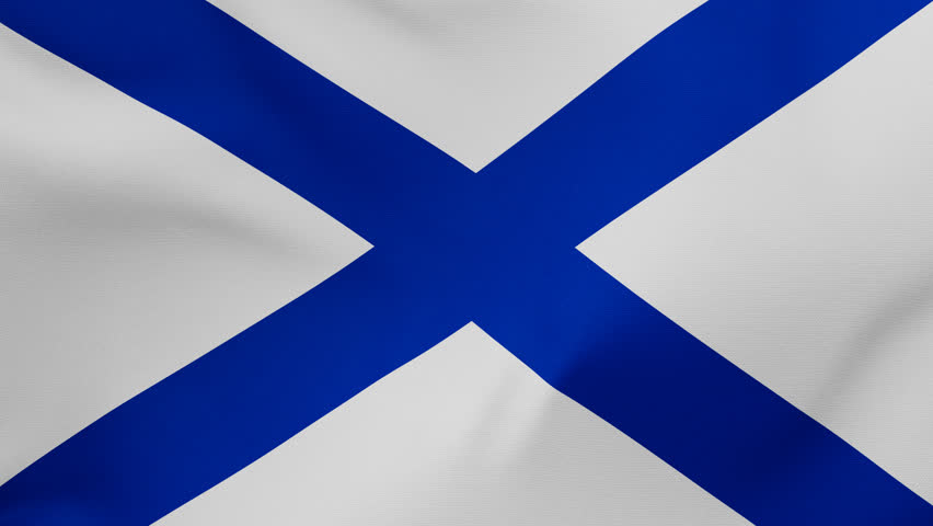 Russian Navy ensign or St. Andrew's fabric flag calm swaying in the wind, looped endless cycled video, completely full screen covers flag background