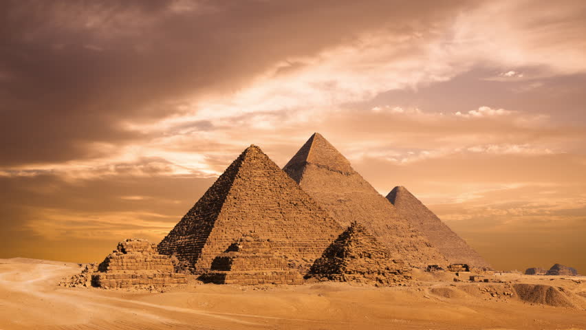 Timelapse of ssunset at Pyramid complex of Giza, in Cairo, Egypt.