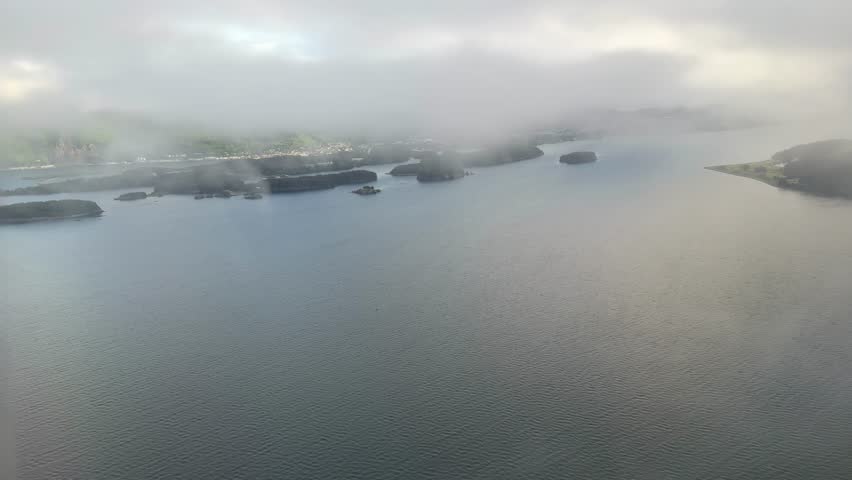 Aerial view of Kodiak Island, Alaska taken from airplane window.