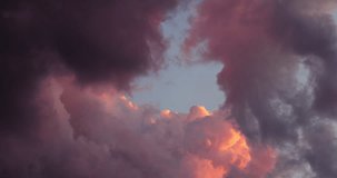 Dramatic sunset sky with fluffy color clouds 4k video, Time lapse sunrise cloudscape