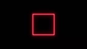 Abstract red neon light  line in a square path rotation.  Black background 4k video bright light neon square shape red color animation.
