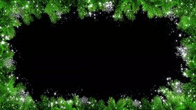 Christmas frame or new year frame with fir or pine leaves and light bulbs blinking with alpha map for compositing

