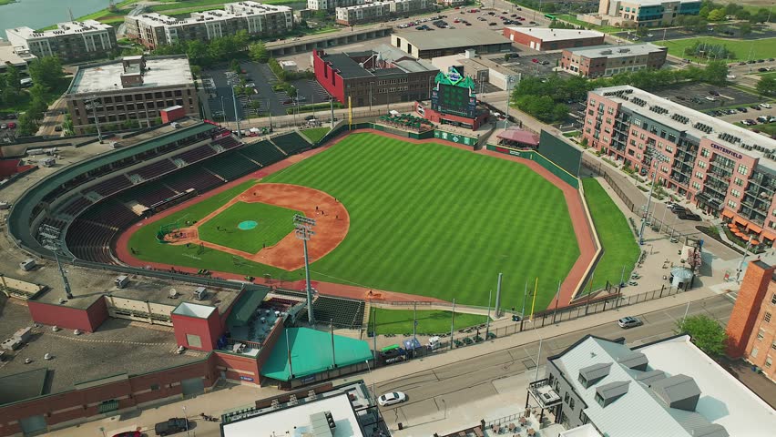 Dayton , Ohio , United States - 07 26 2023: Aerial of the Dayton Dragons stadium in Dayton, Ohio