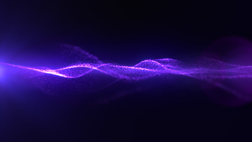 Abstract purple digital waves with light reflections on dark background. Purple cinematic intro animation. Shiny particle waves smoothly moving with soft bokeh effect. Technology, space, ai. 4k loop.  Royalty-Free Stock Footage #1106690367