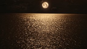 Beautiful and mystical night scene. The full moon hangs over the night surface of the river. The river reflects the light of the moon, and creates a glare. - Powered by Shutterstock - Get 15% off with code: PIKWIZARD15