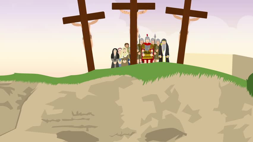 Cartoon Illustration of Calvary where Jesus was crucified