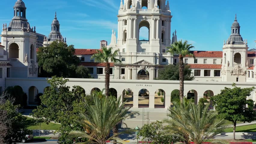 Aerial view of the Pasadena City Hall at Los Angeles, California Royalty-Free Stock Footage #1106706935