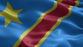 Democratic Republic of the Congo flag video waving in wind. Realistic flag background. Close up view, perfect loop, 4K footage