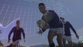 Animation of financial data processing over diverse rugby players. Global sports, competition, business, finances, computing and data processing concept digitally generated video. - Powered by Shutterstock - Get 15% off with code: PIKWIZARD15