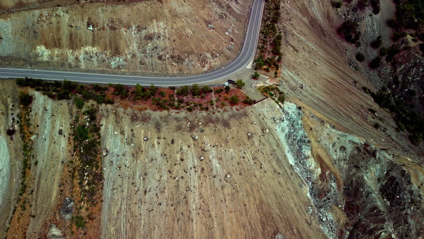 Aerial of a road in an asbestos Mine