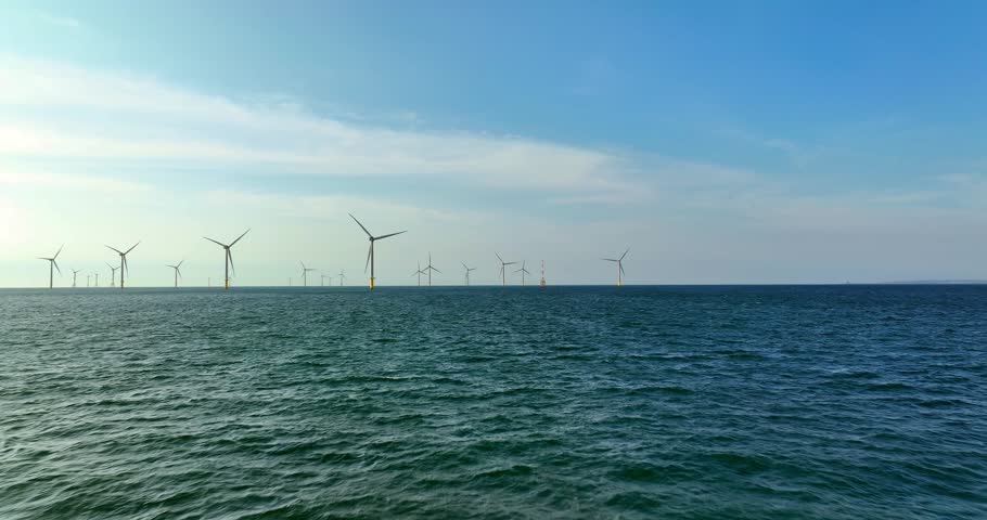 View of the Offshore wind power systems off the western coast. Offshore wind power systems  Royalty-Free Stock Footage #1106723185