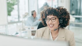 Call center, customer service and woman on computer talking for help, advice and consulting in office. Telemarketing, business and female person speaking for contact, crm support and communication - Powered by Shutterstock - Get 15% off with code: PIKWIZARD15