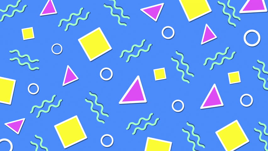 Abstract pattern background with bright multicolored geometric shapes looped in a circle
