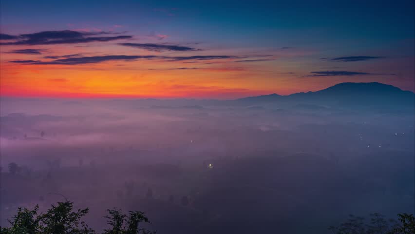 6K Timelapse of beatiful sunrise over Long Coc tea hill, Phu Tho province, Vietnam
