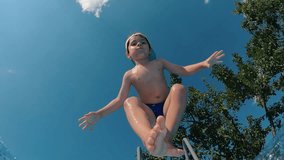 Happy little boy jumping pool blue clear water. Summer swim, underwater leisure - Powered by Shutterstock - Get 15% off with code: PIKWIZARD15