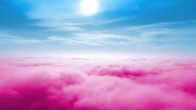 Beautiful colourful cloudscape. View over or above amazing heaven like clouds. Fluffy soft pink and purple fairy tale sunrise or sunset sky moving. Like paradise - Powered by Shutterstock - Get 15% off with code: PIKWIZARD15