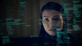 Asian woman working on a computer with binary code protection against cybersecurity threats. Increase the security of data access Programmers who develop software or applications using AI innovations. - Powered by Shutterstock - Get 15% off with code: PIKWIZARD15