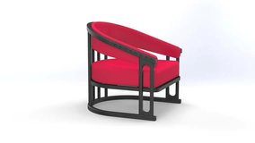 Red Seat Black Frame Single Sofa. Isolated on White Background. Furniture Design 3D Render turntable video