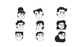 Multicultural coworkers bw 2D avatar icons animation set. People business outline cartoon 4K video, alpha channel. Entrepreneurs animated people facial expressions pack isolated on white background - Powered by Shutterstock - Get 15% off with code: PIKWIZARD15