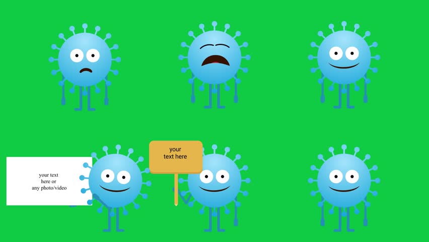 Bacteria or virus character 3D Animation on green screen chroma key.Looping animation of virus cell characters, cartoon splitting living inside body