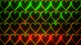 Green and Red Abstract Neon Glowing Hearts Background VJ Loop Animation in 4K