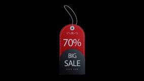 BIG SALE 70% tag ecommerce sale tag off label advertising tag with transparent background 4K video 