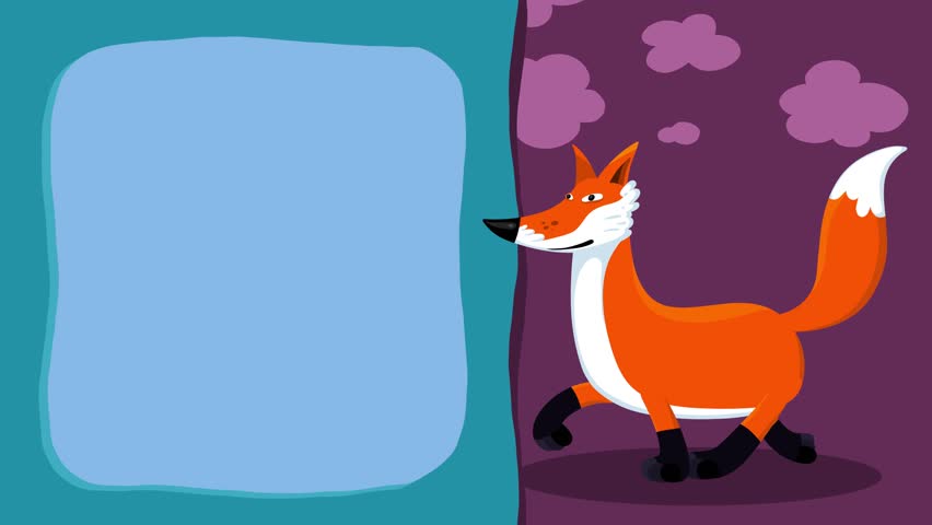 Cartoon character fox red ginger animal walking loop animation for titles. Cute intro frame included, seamless loop. 