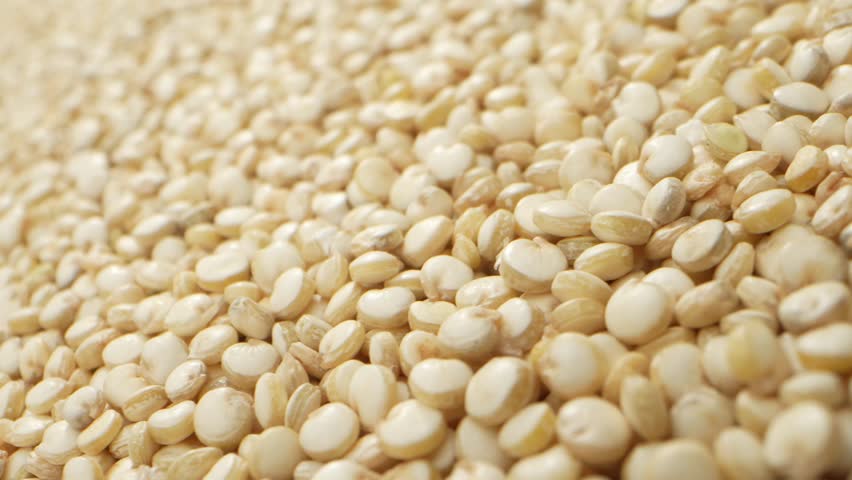 Quinoa itself is often referred to as a pseudo-cereal because it is cooked and used in a similar manner to grains, but botanically, it is a seed. Macro video. Food concept. White Quinoa background
 Royalty-Free Stock Footage #1106778551